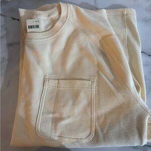 Duluth Trading Co Cream Waffle-Knit Long Sleeve Pocket Tee